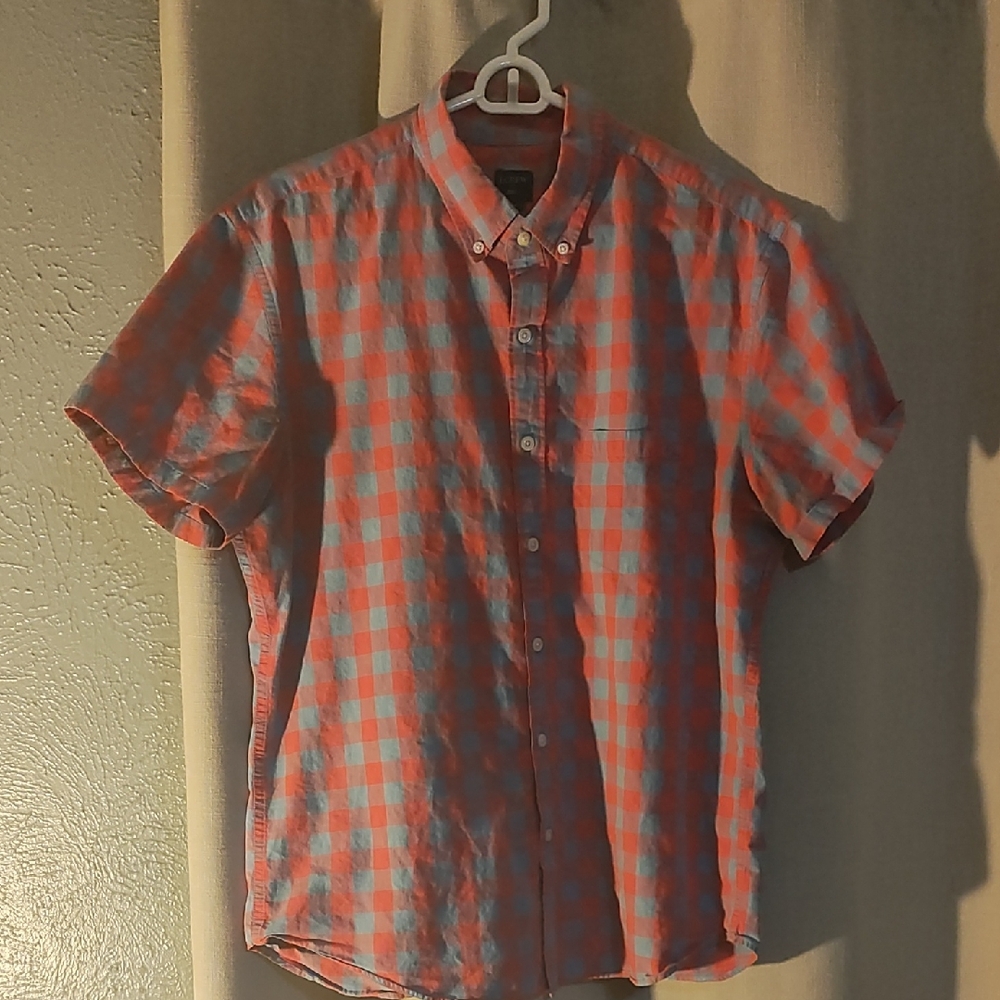 J. Crew Casual Blue and Orange Plaid Shirt